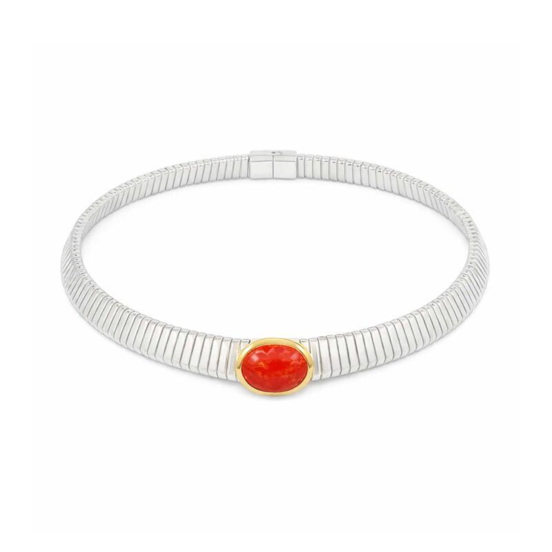 COLLANA TUBOGAS ARGENTO FINITURA ORO CORALLO