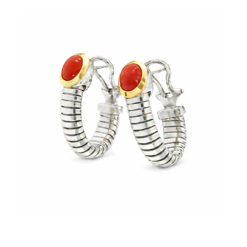 ORECCHINI CERCHI PENDENTI TUBOGAS ARGENTO FILI ORO E CORALLO
