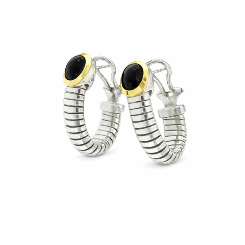 ORECCHINI CERCHI PENDENTI TUBOGAS ARGENTO FILI ORO E ONICE