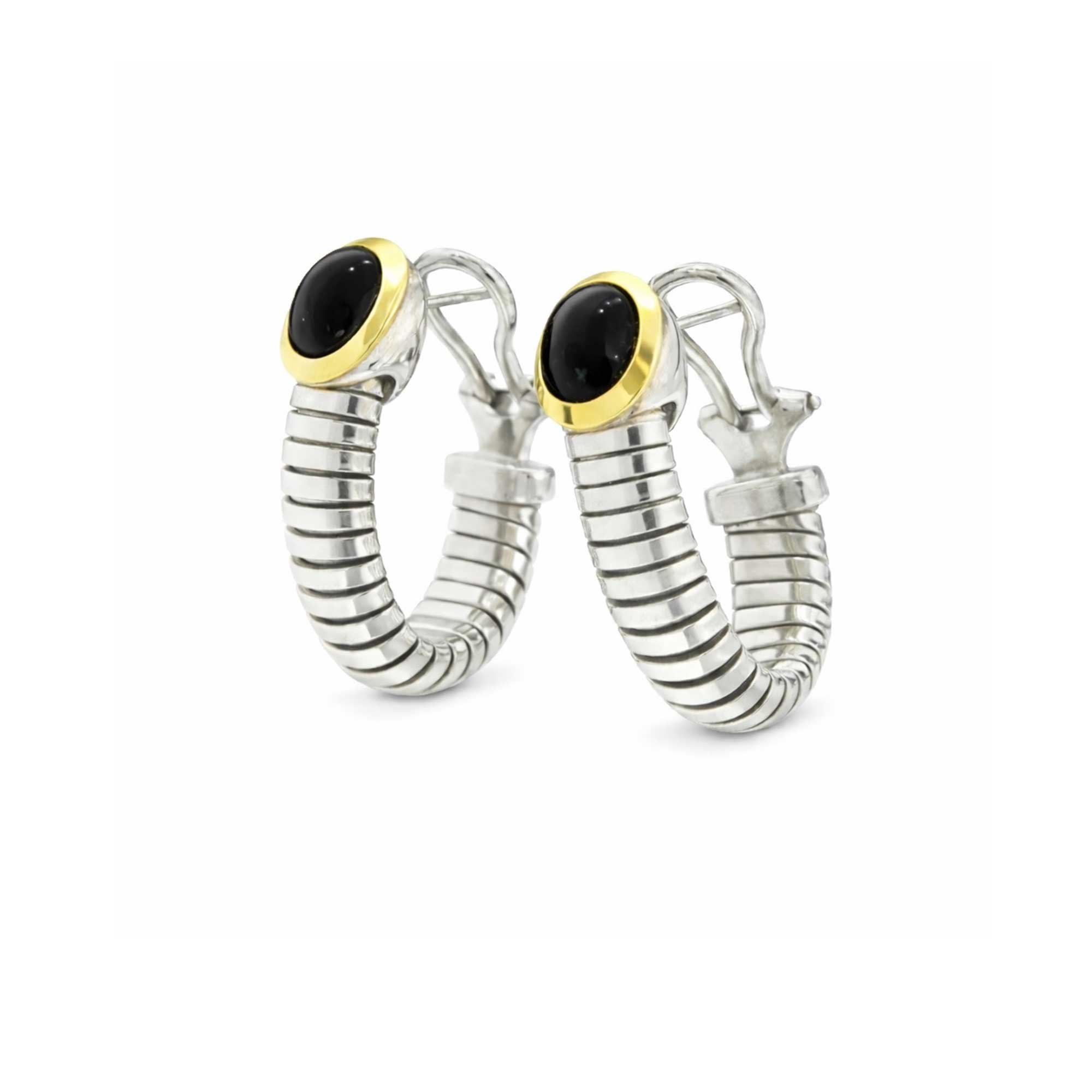 ORECCHINI CERCHI PENDENTI TUBOGAS ARGENTO FILI ORO E ONICE