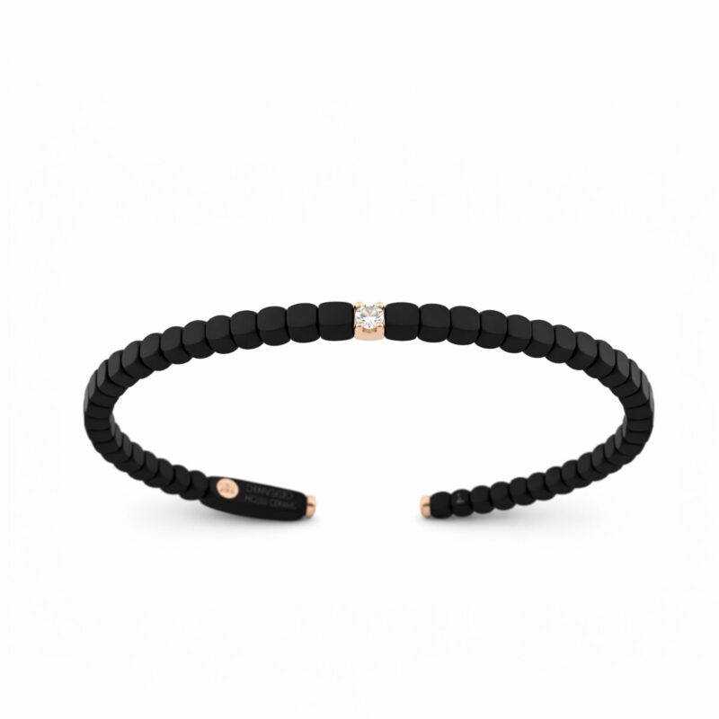 Bracciale ceramica high tech nera opaca 1 castone oro rosa