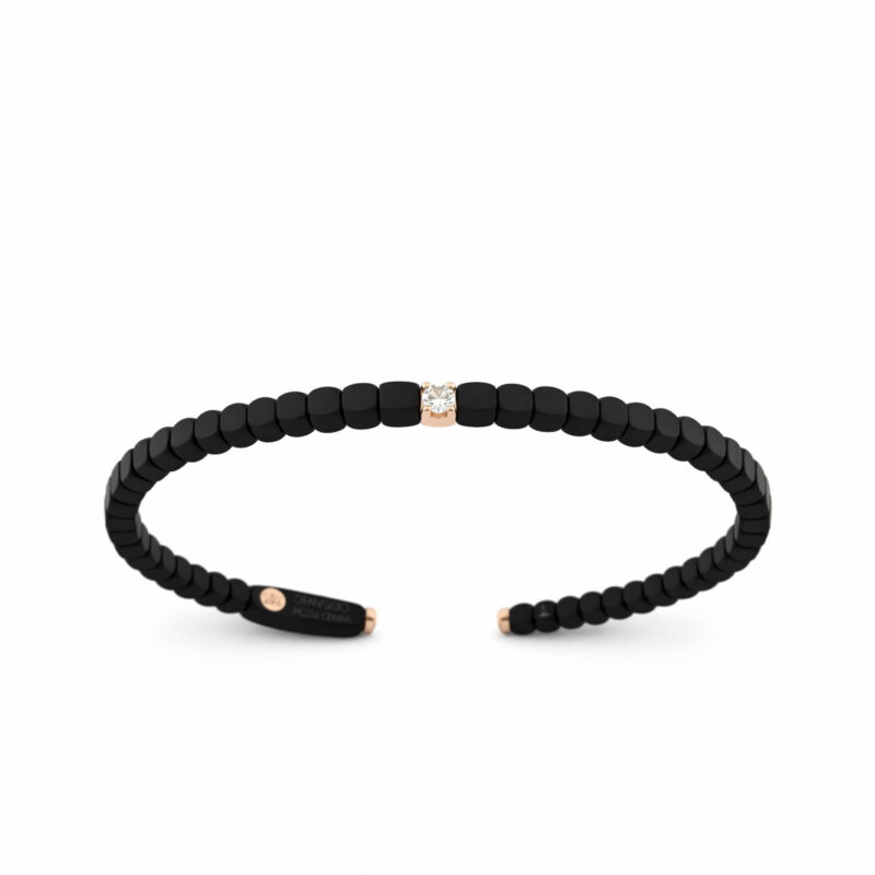 Bracciale ceramica high tech nera opaca 1 castone oro rosa