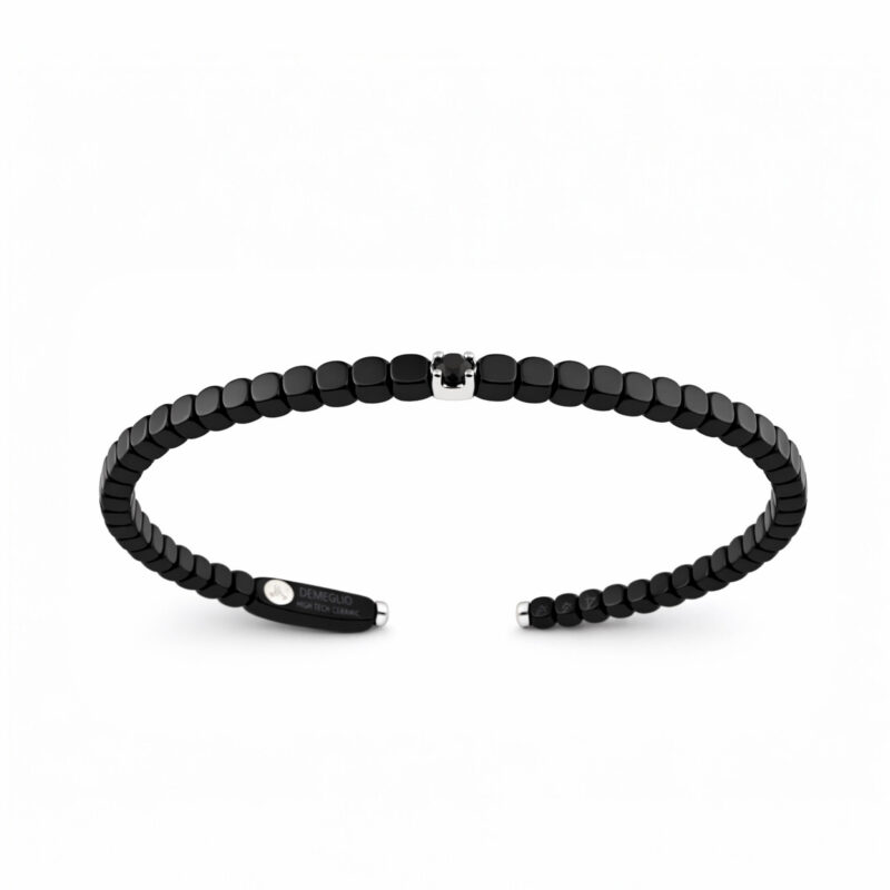 Bracciale Dado ceramica nera high tech lucido castone oro bianco