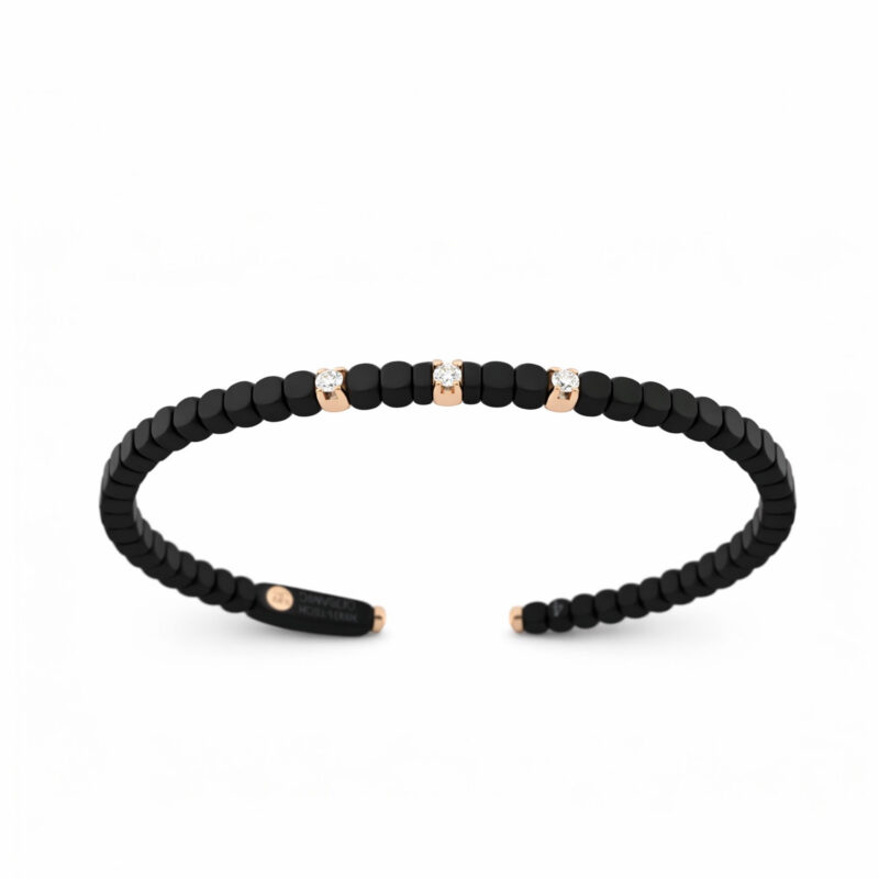 Bracciale Dado Ceramica high tech nera opaca 3 castoni oro rosa