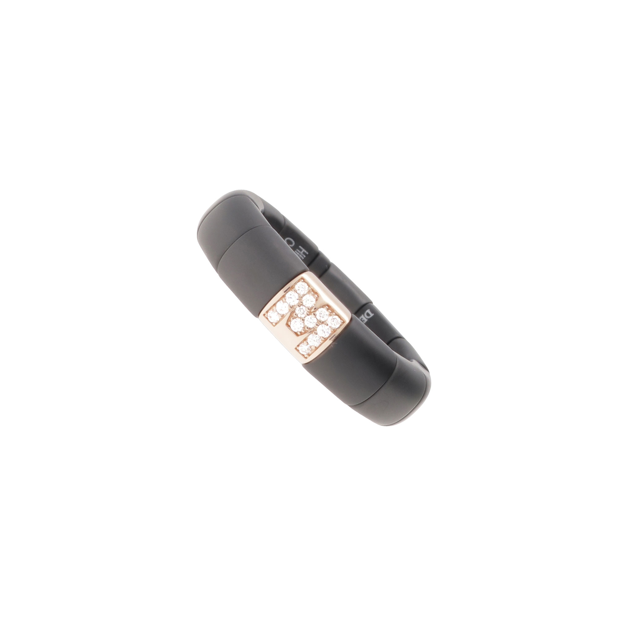 Anello Pura ceramica high tech nera opaca elemento M oro giallo e brillanti