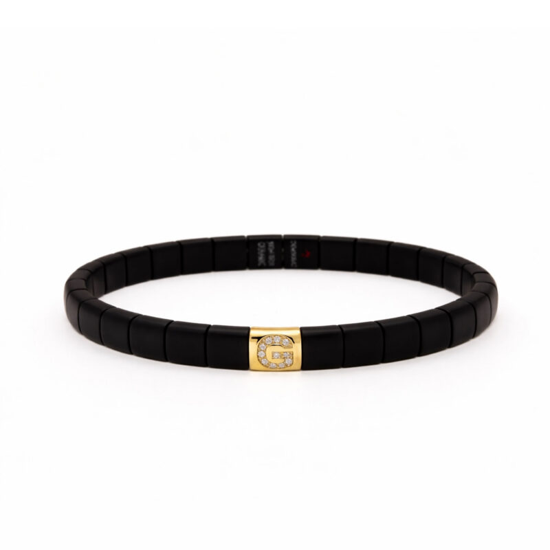 Bracciale Pura ceramica high tech nera opaca elemento G oro giallo brillanti