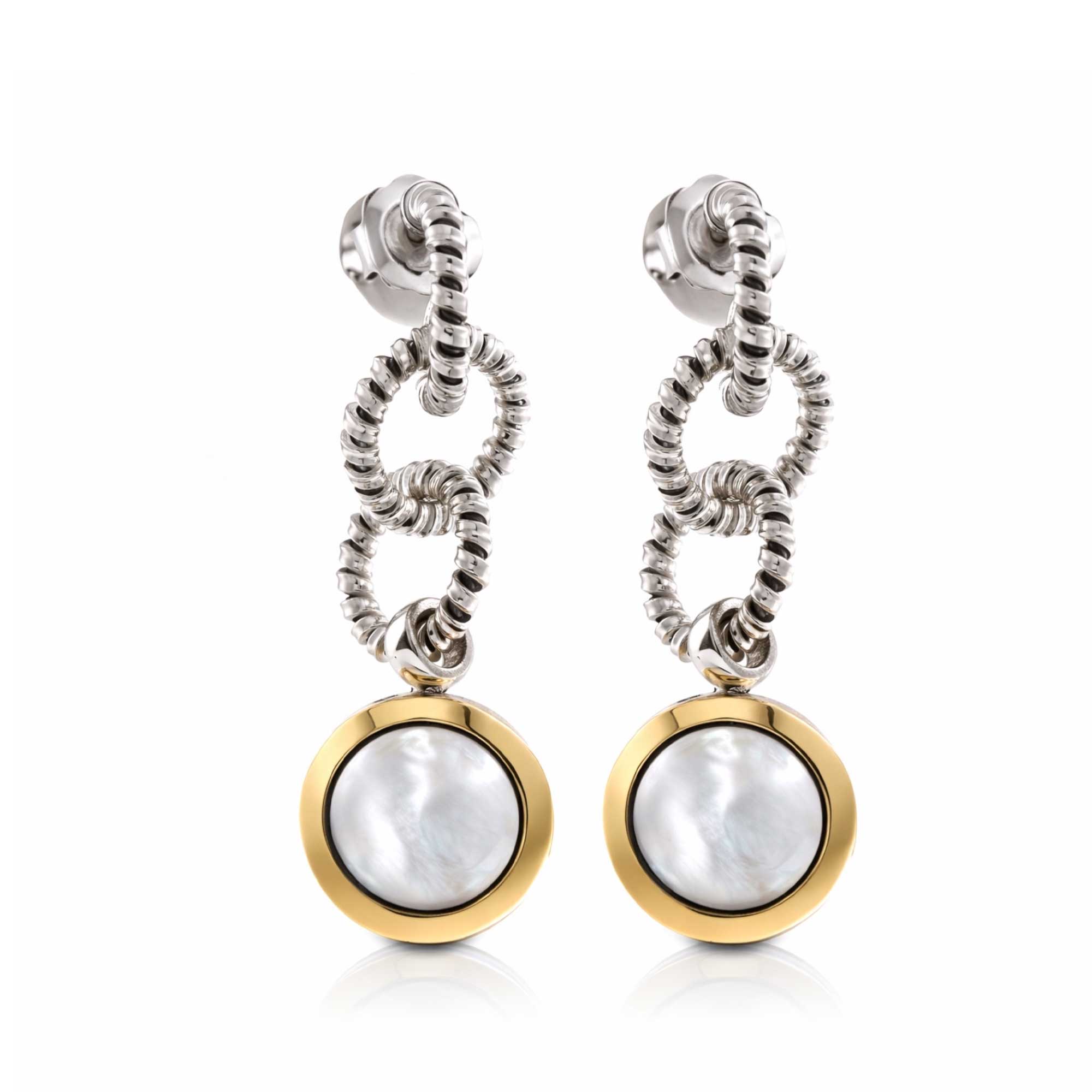 SILVER DROP EARRINGS WITH GOLD-PLATED ONYX AND MALACHITE - Image 3