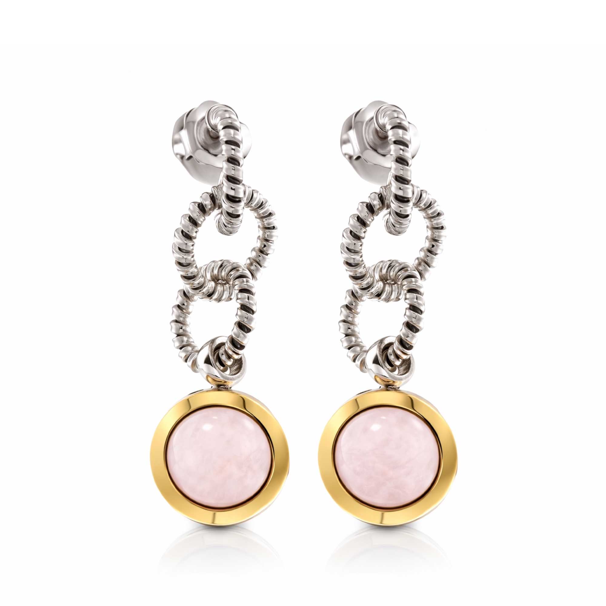 Silver drop earrings with rose quartz and malachite - Image 2